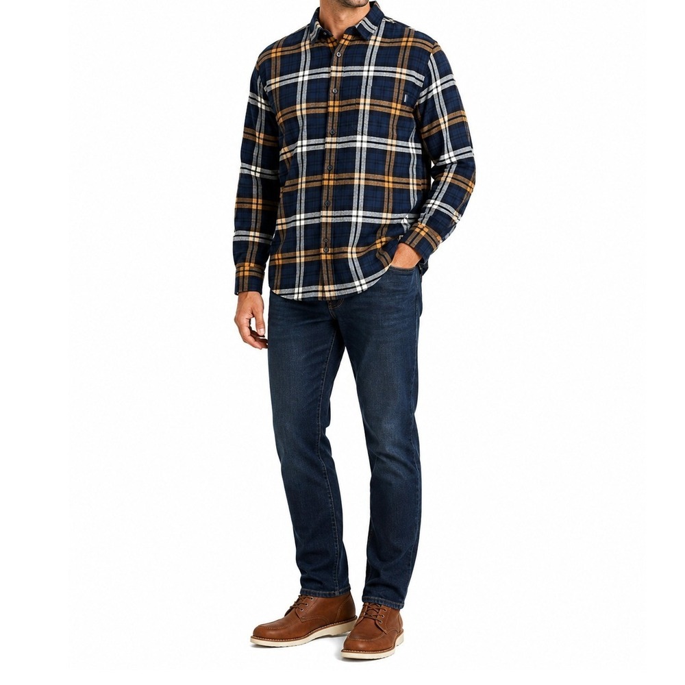 Eddie Bauer Flannel Shirt Mens XXL Blue Yellow Plaid Casual Classic L/S